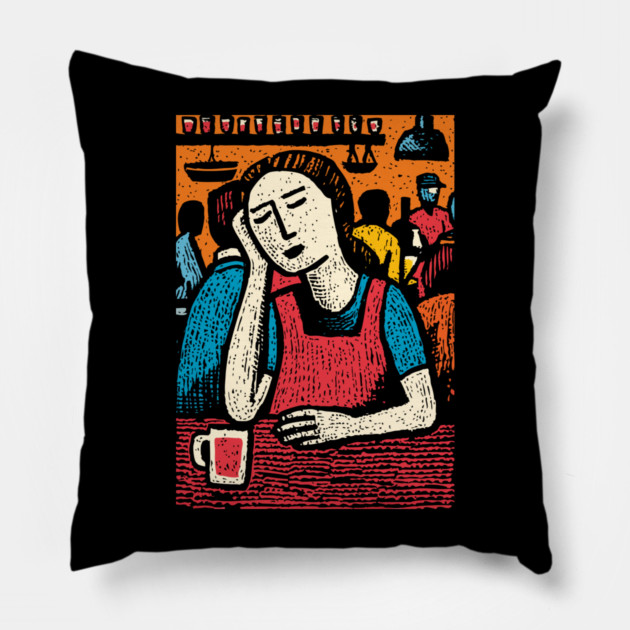 Tired Barista End of Shift | Relatable Service Industry Pillow by TuncGK