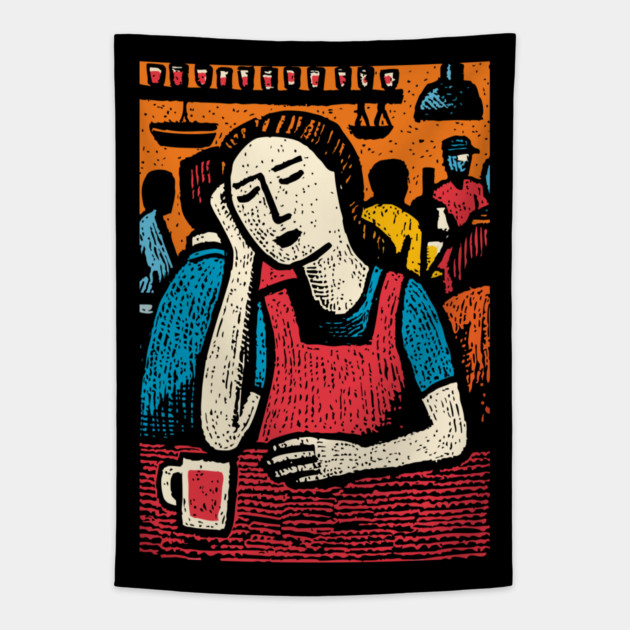Tired Barista End of Shift | Relatable Service Industry Tapestry by TuncGK