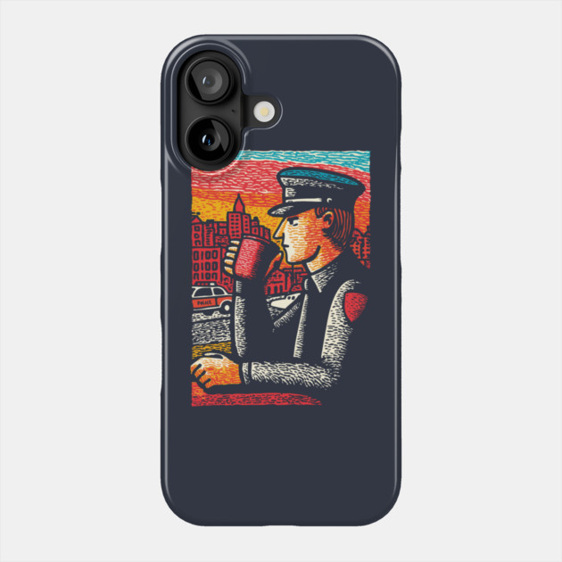 Police Officer Coffee Break | Thin Blue Line Hero Art Phone Case by TuncGK