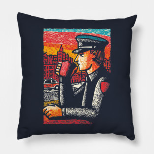 Police Officer Coffee Break | Thin Blue Line Hero Art Pillow