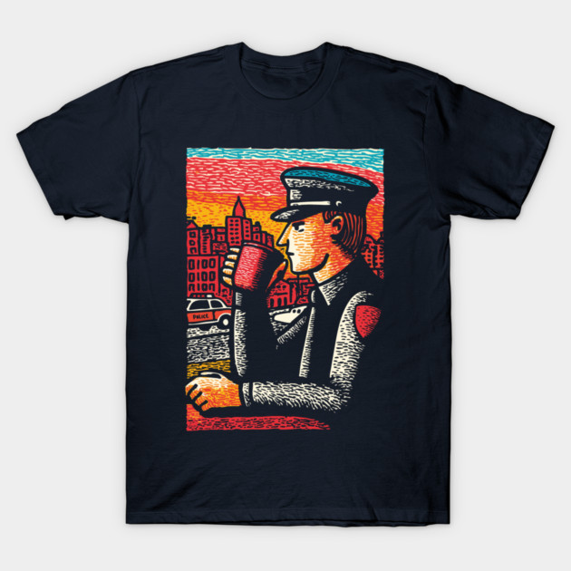 Police Officer Coffee Break | Thin Blue Line Hero Art T-Shirt by TuncGK