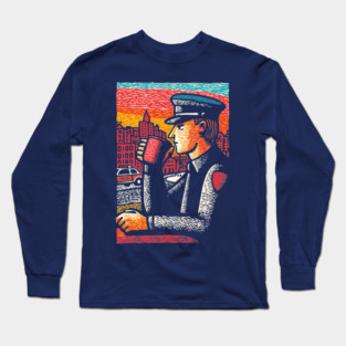 Police Officer Coffee Break | Thin Blue Line Hero Art Long Sleeve T-Shirt