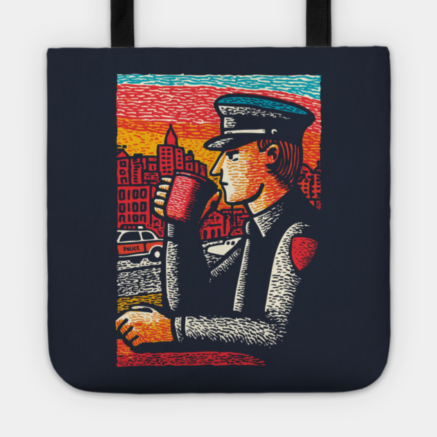 Police Officer Coffee Break | Thin Blue Line Hero Art Tote by TuncGK