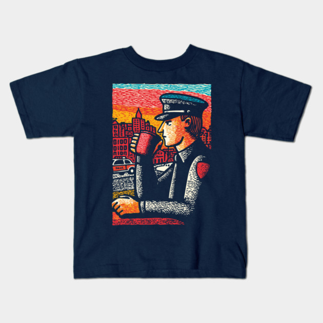 Police Officer Coffee Break | Thin Blue Line Hero Art Kids T-Shirt by TuncGK