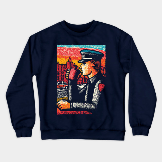 Police Officer Coffee Break | Thin Blue Line Hero Art Crewneck Sweatshirt by TuncGK