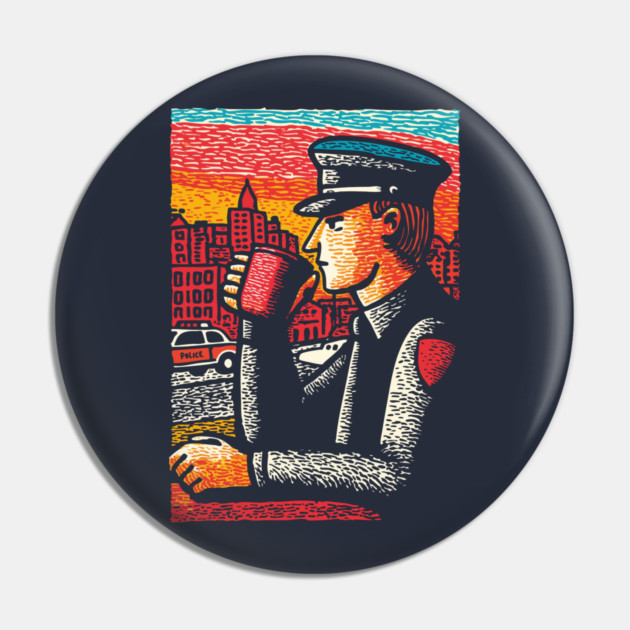 Police Officer Coffee Break | Thin Blue Line Hero Art Pin by TuncGK