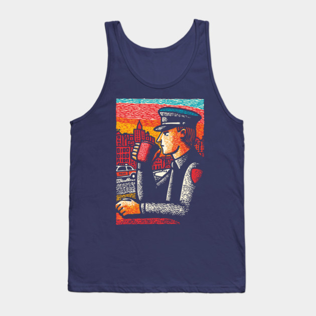 Police Officer Coffee Break | Thin Blue Line Hero Art Tank Top by TuncGK