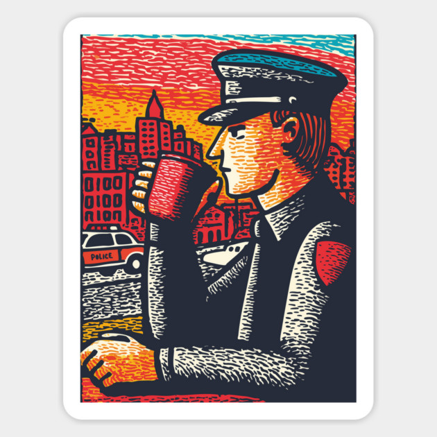 Police Officer Coffee Break | Thin Blue Line Hero Art Magnet by TuncGK