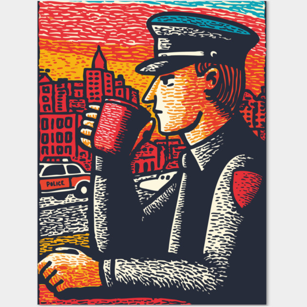 Police Officer Coffee Break | Thin Blue Line Hero Art Wall Art by TuncGK