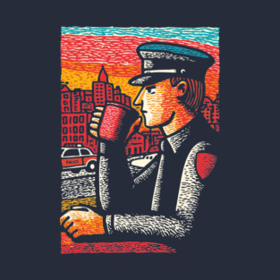 Police Officer Coffee Break | Thin Blue Line Hero Art T-Shirt