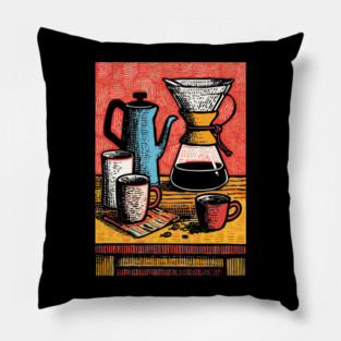 Pour Over Coffee Ritual | Vintage Home Barista Art Pillow