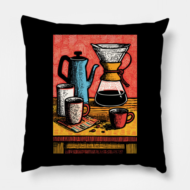 Pour Over Coffee Ritual | Vintage Home Barista Art Pillow by TuncGK