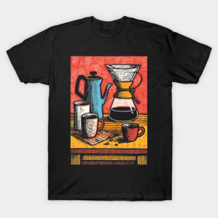 Pour Over Coffee Ritual | Vintage Home Barista Art T-Shirt