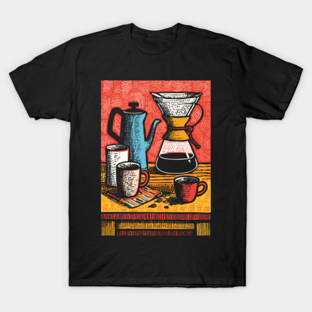 Pour Over Coffee Ritual | Vintage Home Barista Art T-Shirt by TuncGK