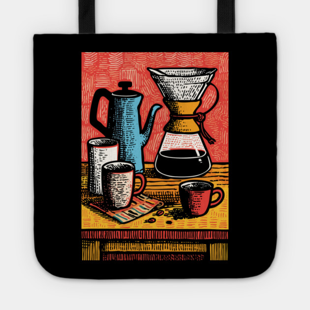 Pour Over Coffee Ritual | Vintage Home Barista Art Tote by TuncGK