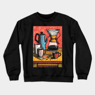 Pour Over Coffee Ritual | Vintage Home Barista Art Crewneck Sweatshirt