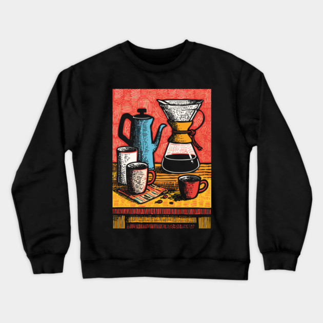 Pour Over Coffee Ritual | Vintage Home Barista Art Crewneck Sweatshirt by TuncGK