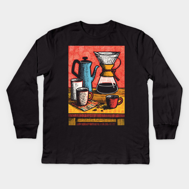 Pour Over Coffee Ritual | Vintage Home Barista Art Kids Long Sleeve T-Shirt by TuncGK