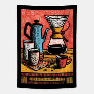 Pour Over Coffee Ritual | Vintage Home Barista Art Tapestry