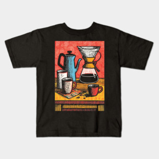 Pour Over Coffee Ritual | Vintage Home Barista Art Kids T-Shirt