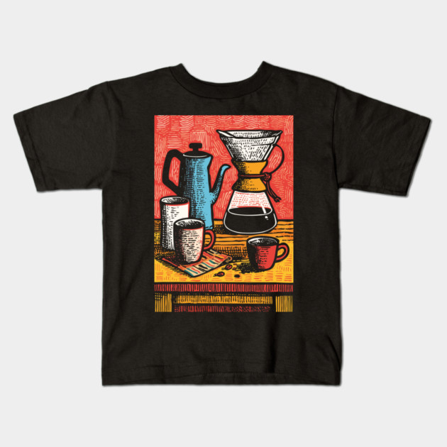 Pour Over Coffee Ritual | Vintage Home Barista Art Kids T-Shirt by TuncGK