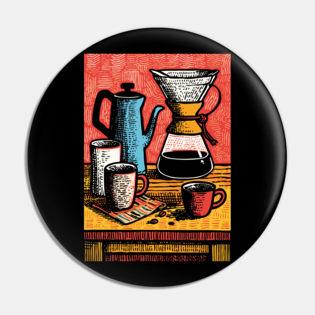 Pour Over Coffee Ritual | Vintage Home Barista Art Pin by TuncGK