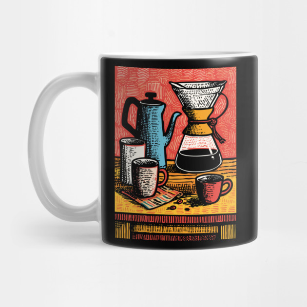 Pour Over Coffee Ritual | Vintage Home Barista Art by TuncGK