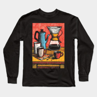 Pour Over Coffee Ritual | Vintage Home Barista Art Long Sleeve T-Shirt