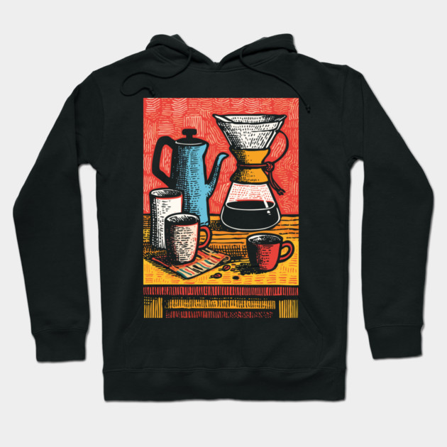 Pour Over Coffee Ritual | Vintage Home Barista Art Hoodie by TuncGK