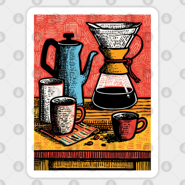 Pour Over Coffee Ritual | Vintage Home Barista Art Sticker by TuncGK