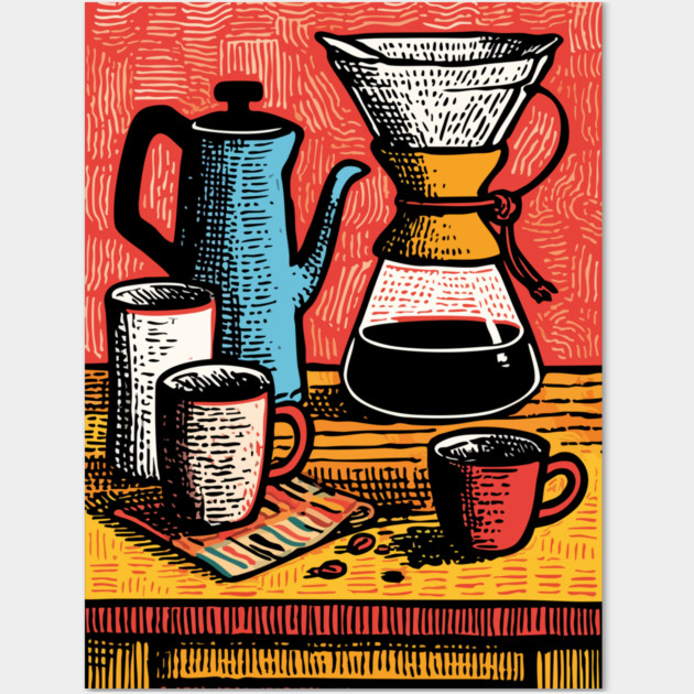 Pour Over Coffee Ritual | Vintage Home Barista Art Wall Art by TuncGK