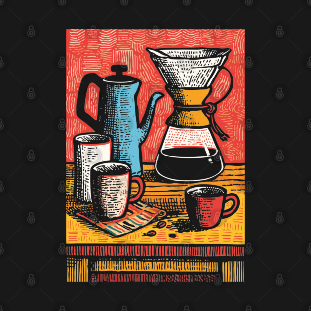 Pour Over Coffee Ritual | Vintage Home Barista Art by TuncGK