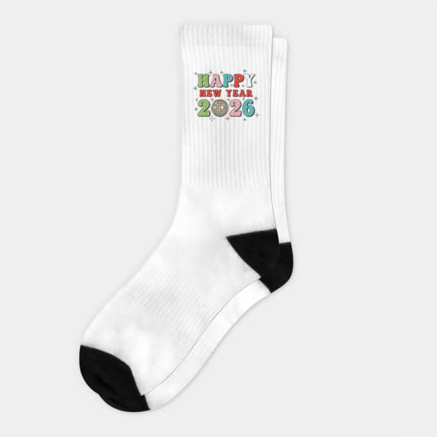 Happy New Year 2026 Disco Party Socks by enrynz