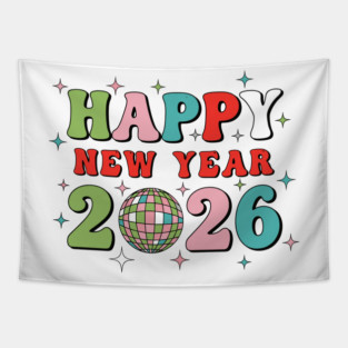 Happy New Year 2026 Disco Party Tapestry