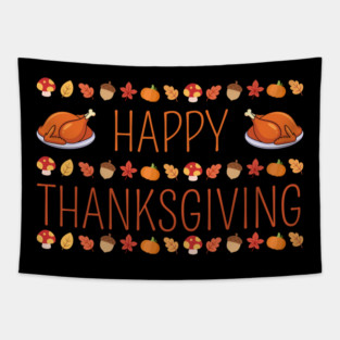 Happy Thanksgiving Fall Feast Tapestry
