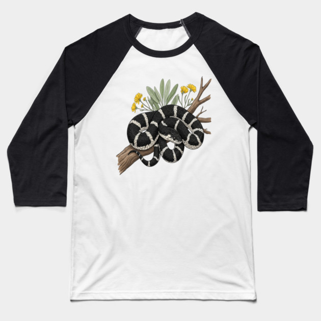California Kingsnake with Desert Blooms Baseball T-Shirt by BirdsnStuff