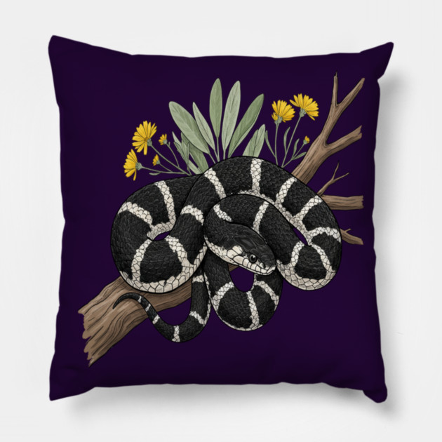 California Kingsnake with Desert Blooms Pillow by BirdsnStuff