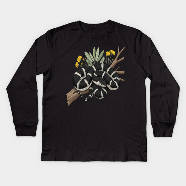 California Kingsnake with Desert Blooms Kids Long Sleeve T-Shirt by BirdsnStuff