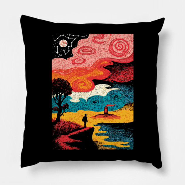 Dreamer's Shore | Surreal Psychedelic Night Sky Pillow by TuncGK