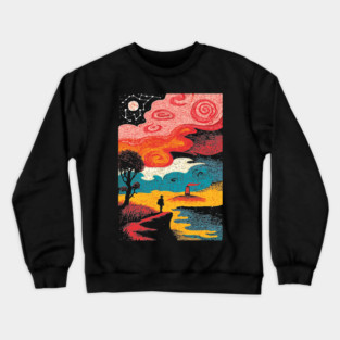 Dreamer's Shore | Surreal Psychedelic Night Sky Crewneck Sweatshirt