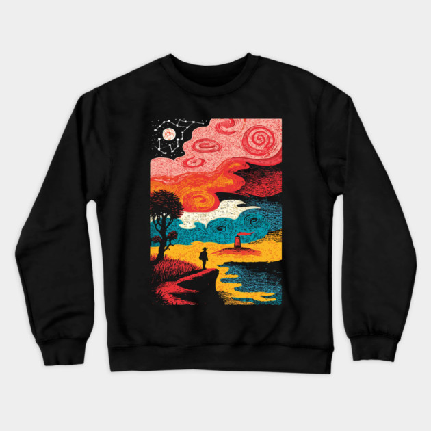 Dreamer's Shore | Surreal Psychedelic Night Sky Crewneck Sweatshirt by TuncGK