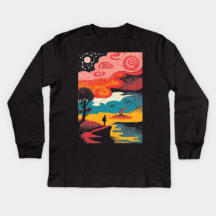 Dreamer's Shore | Surreal Psychedelic Night Sky Kids Long Sleeve T-Shirt