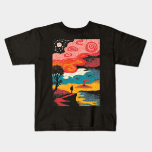 Dreamer's Shore | Surreal Psychedelic Night Sky Kids T-Shirt