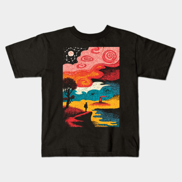 Dreamer's Shore | Surreal Psychedelic Night Sky Kids T-Shirt by TuncGK