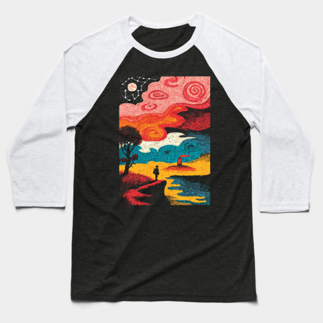 Dreamer's Shore | Surreal Psychedelic Night Sky Baseball T-Shirt by TuncGK