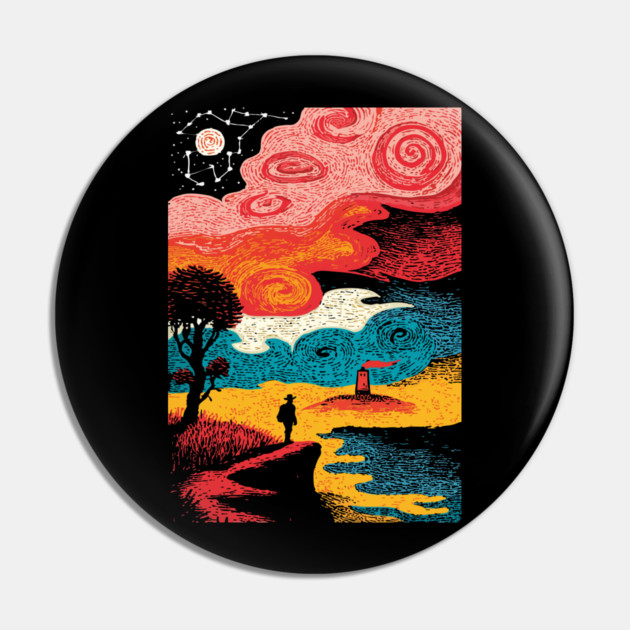 Dreamer's Shore | Surreal Psychedelic Night Sky Pin by TuncGK