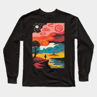 Dreamer's Shore | Surreal Psychedelic Night Sky Long Sleeve T-Shirt