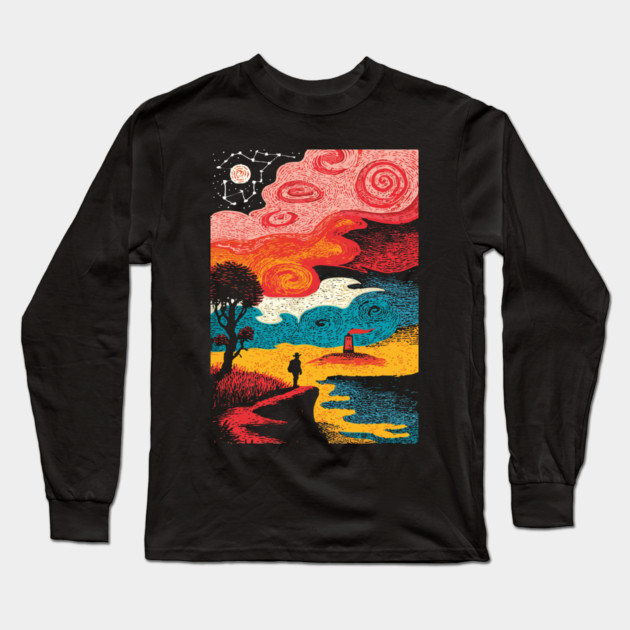 Dreamer's Shore | Surreal Psychedelic Night Sky Long Sleeve T-Shirt by TuncGK
