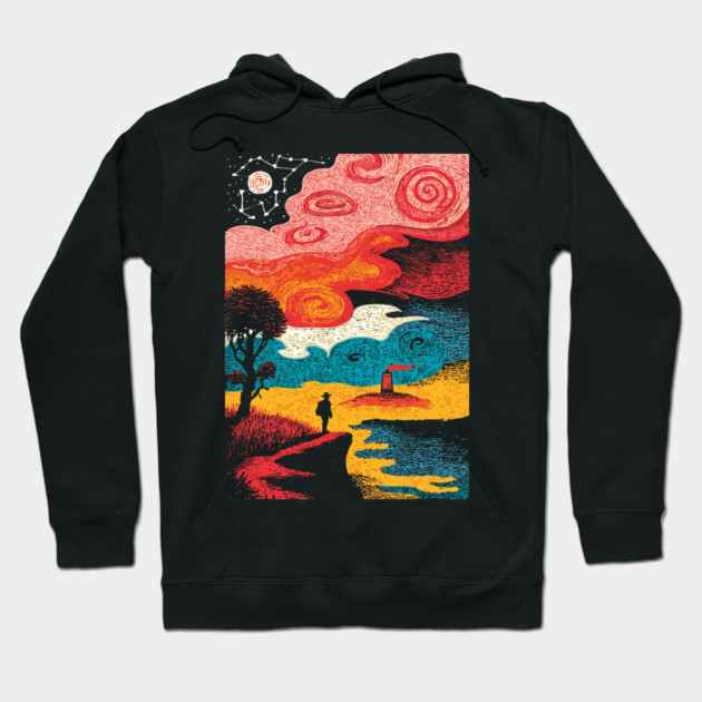 Dreamer's Shore | Surreal Psychedelic Night Sky Hoodie by TuncGK