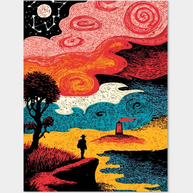 Dreamer's Shore | Surreal Psychedelic Night Sky Wall Art by TuncGK